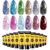 BURANO Poly Nail Gel Set, 12 Colors Nail Poly Nails Extension Gel Kit | for Beginner Salon Using Home DIY 15g