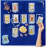 Tarot Divination Table Cloth for Reading and Altar Cloth Moon Alter, Cloth Witchy Embroidery Velvet Silk Touch Satin Celtic Cross (Blue)