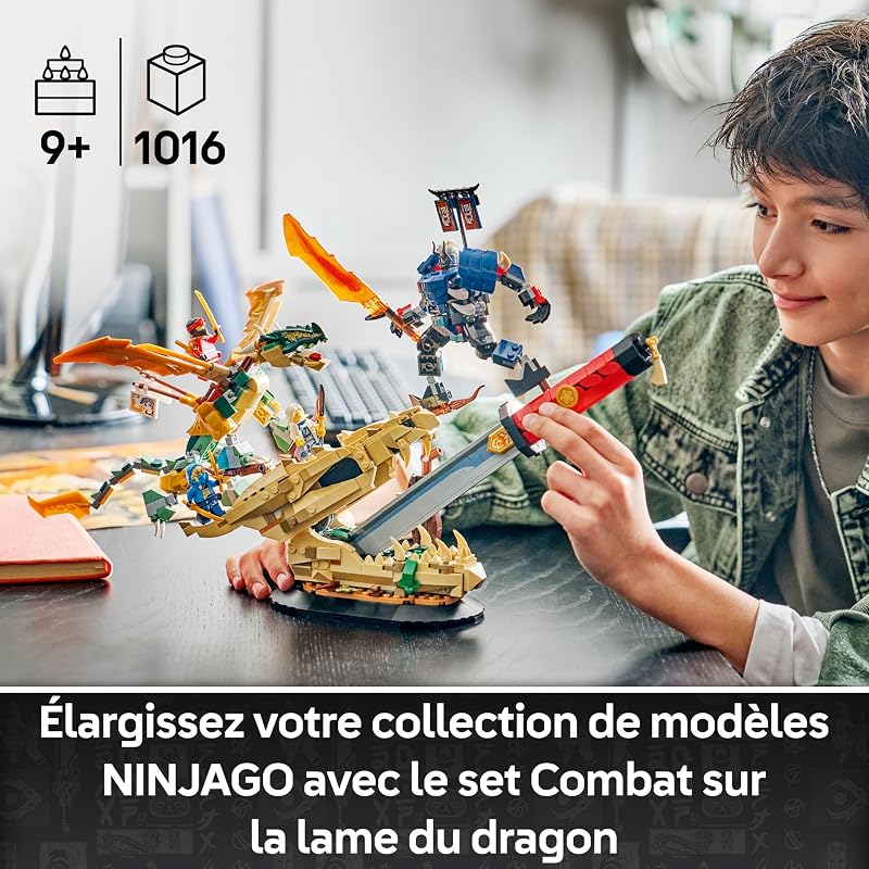 Ninjago Combat sur la Lame du Dragon - Jouet Ninja - Figurines de Dragon & Robot et 4 Minifigurines avec Katanas - Décoration de Chambre d'enfant - Cadeau pour Garçon dès 9 Ans ou Fan 71871