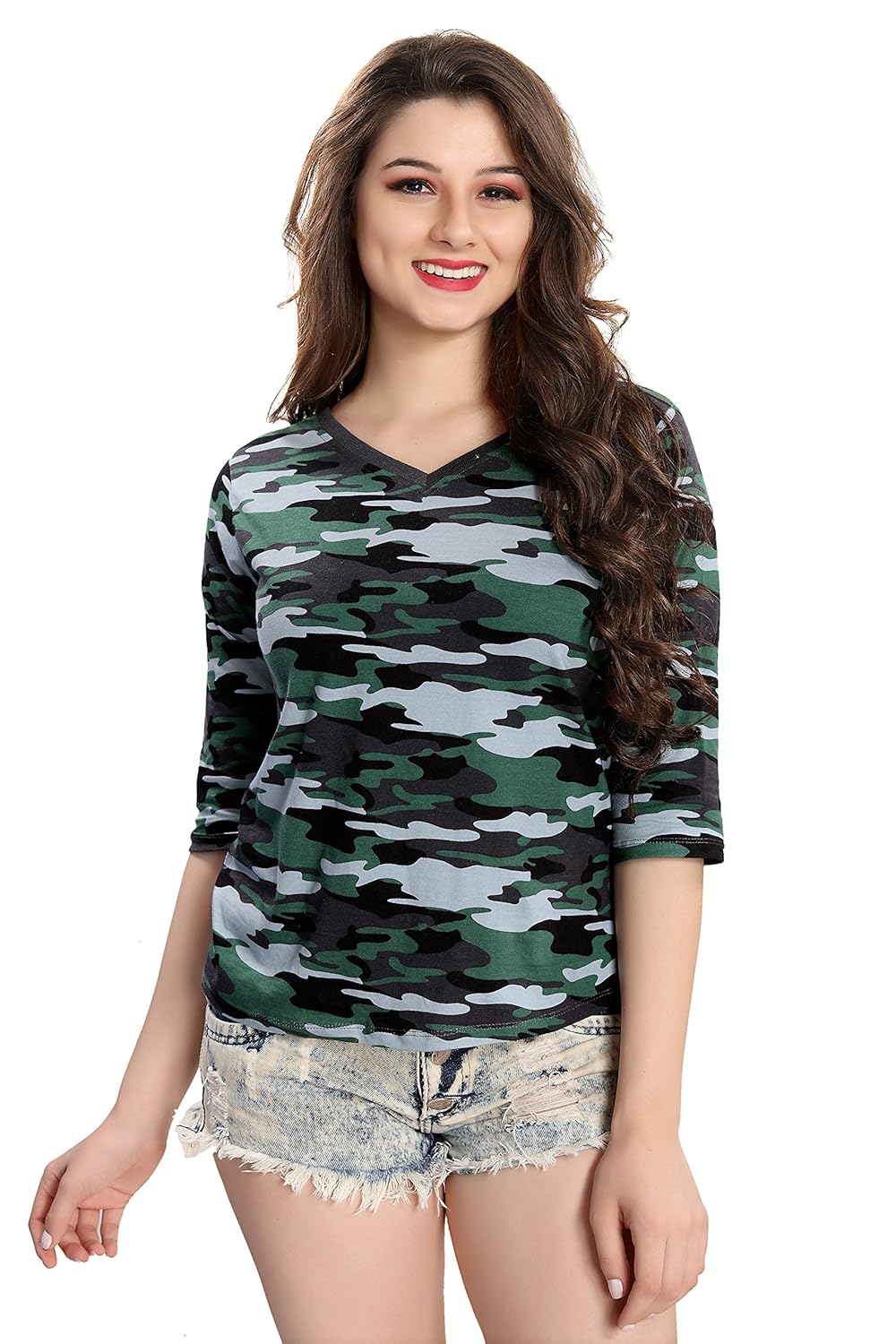 av2 women's cotton camouflage military printed top