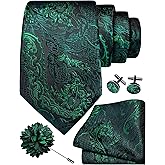 GUSLESON 8cm Paisley Tie Set for Men Necktie Lapel Pin Pocket Square Cufflinks Set for Men