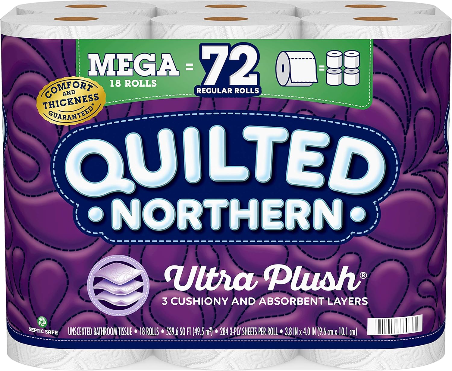 Quilted Northern Ultra Plush Toilet Paper, 18 Mega Rolls = 72 Regular Rolls, 3-Ply Bath Tissue: Health & Personal Care