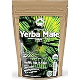 Yerba Mate Tea 1LB (16Oz) HI-CAFFEINE 100% CERTIFIED Organic SUPER-GREEN Yerba Mate | NO Dust | FRESH - NEVER Aged (Ilex Paraguariensis) | Brazilian Rain Forest Grown from U.S. Wellness Naturals | HI-CAFFEINE, NO Dust, FRESH, NEVER Aged, Ilex Paraguariensis