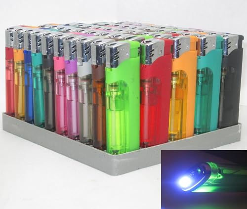 White Raffles Lighter 50 Pack Multi Purpose Cigarette Lighter w/ White LED Slide Switch ...