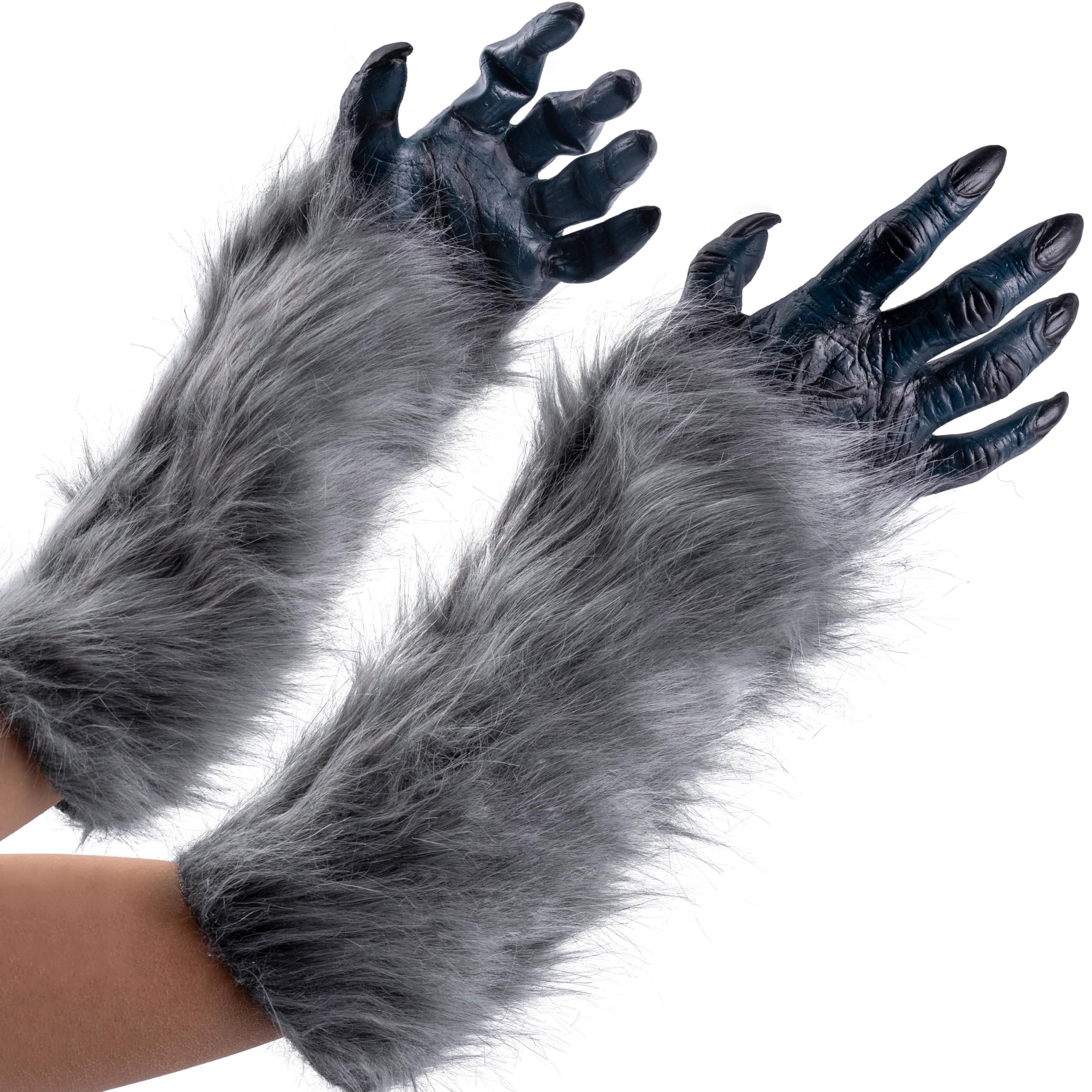 Spooktacular Creations Halloween Werewolf Glove Costume Accessories, Gray Claw Gloves, Therian Gloves for Kids Women Men Halloween Carnival Costume Cosplay Party Dress Up