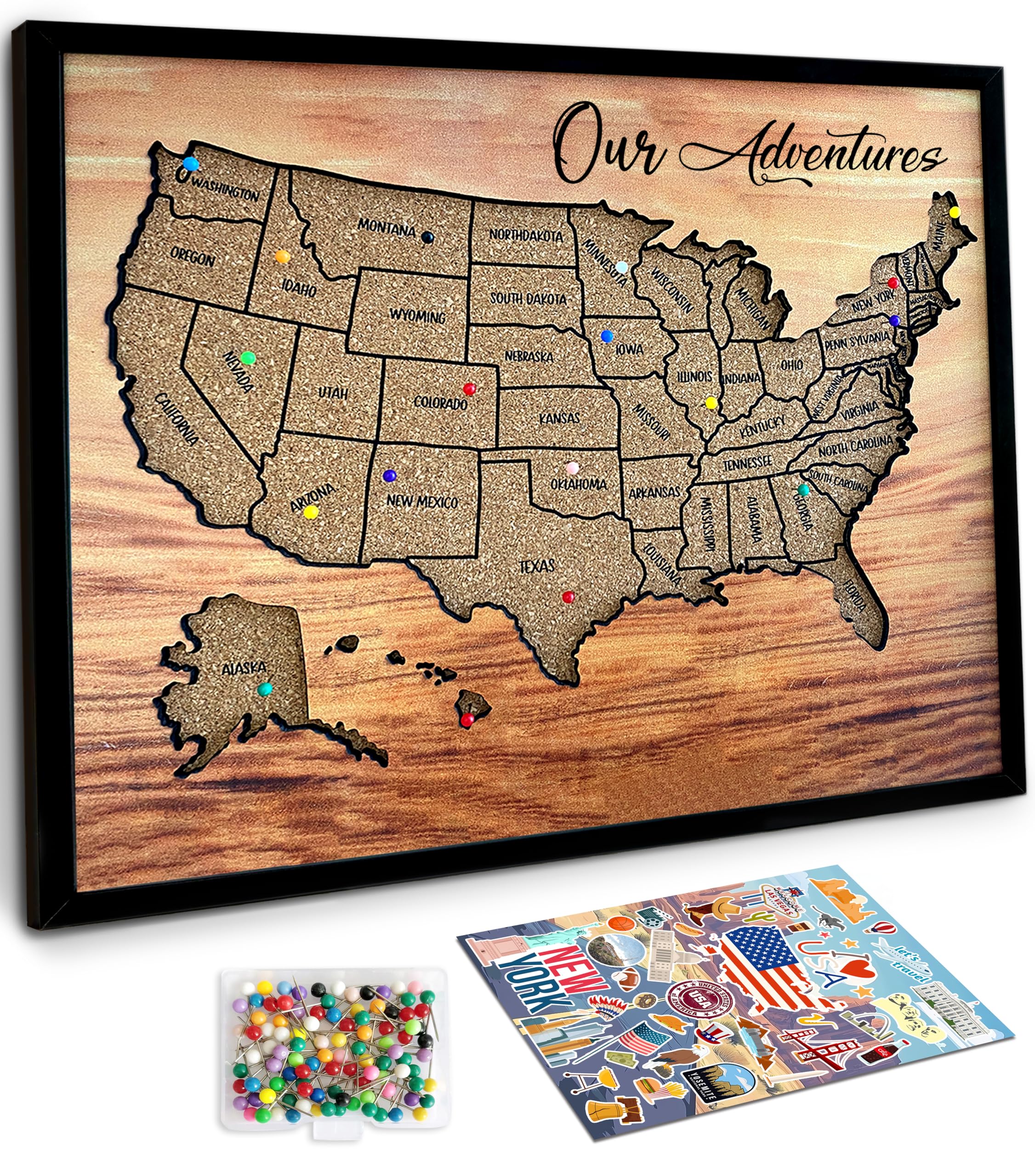 Photo 1 of flinelife Cork Board Usa Travel Map With Pins, 12x10, Medium Size, Map of United States, Perfect For Couples and Families Gift