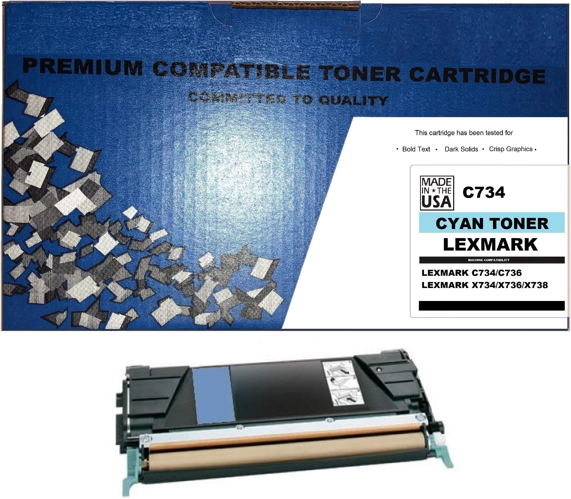 ALL CITY USA REMANUFACTURED Toner Cartridge Replacement for LEXMARK C734/C736/X734/X736/X738 (Cyan)