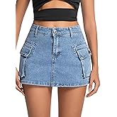 FUVYKOL Denim Skorts Skirts for Women High Waist High Stretchy Cargo Mini Y2K Jean Skirt with Pockets