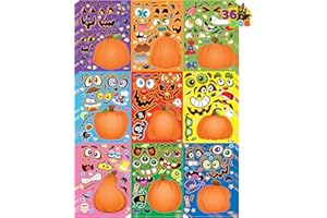 JOYIN 36 PCS Halloween Pumpkin Stickers, Party Favor for Kids, Art Crafts Party Supplies, Pumpkin Decorating Face Sticker Sheets with 9 Designs, Halloween Goodies Classroom Activities Games