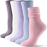 CS CELERSPORT Crew Socks for Women, 5 Pack Retro Cotton Casual Cushioned Slouchy Socks