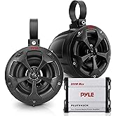 Pyle 800W Marine Speakers with Amplifier - 4" Waterproof Full Range Water Resistant Stereo Tower Speakers System with RCA, AUX, and MP3 Audio Input Cable for ATV, UTV, 4x4, Quad, Jeep, Boat