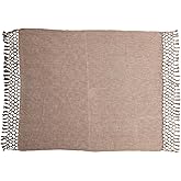 Creative Co-Op Bohemian Cotton Slub Throw with Crochet and Fringe, Brown