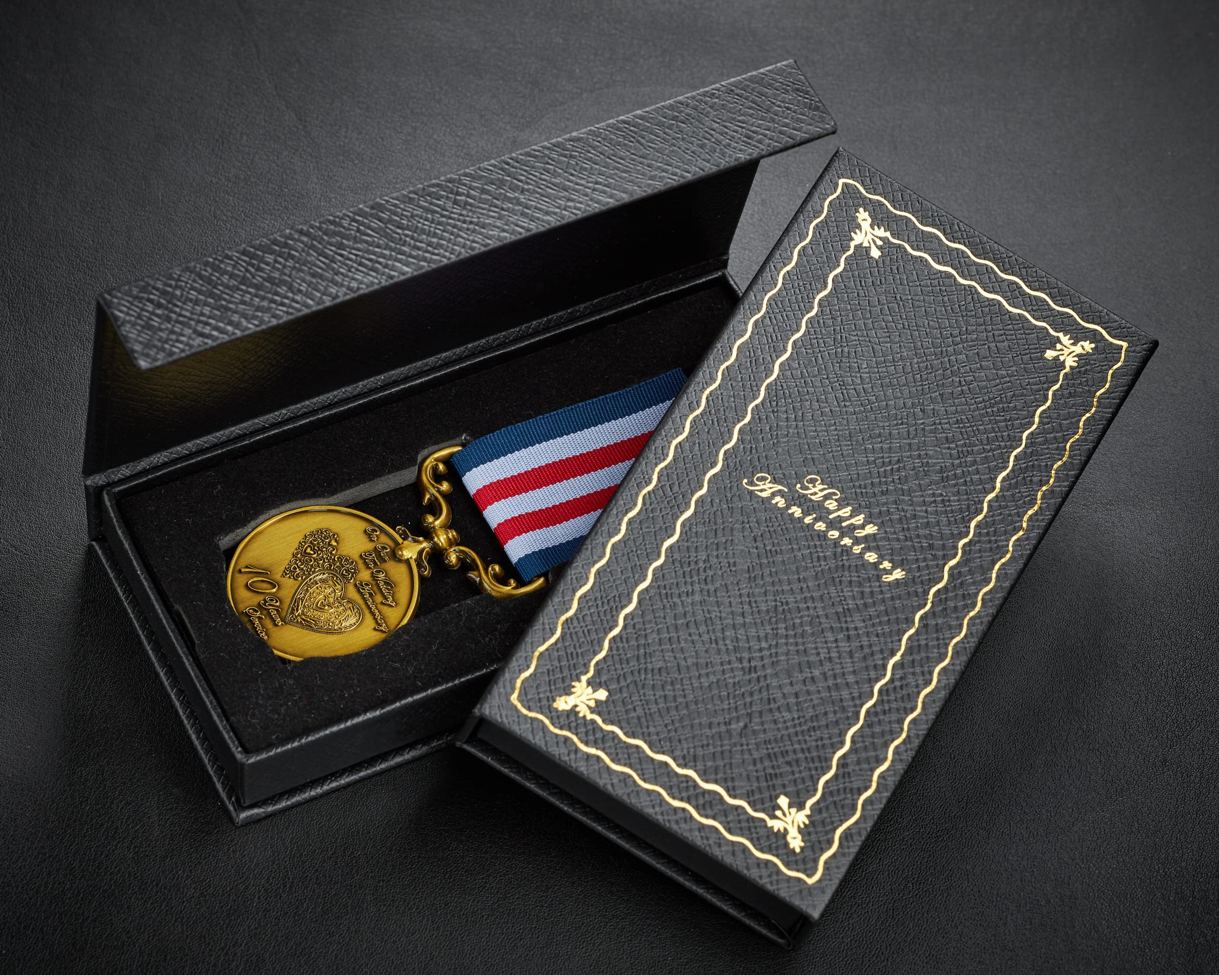 The Commemorative Coin Company On Our 10th (Tin) Wedding Anniversary Medal in Case. Long/Distinguished Service and Bravery. Gift/Present Husband/Wife/Partner/Couple. Antique Gold. 10 Years
