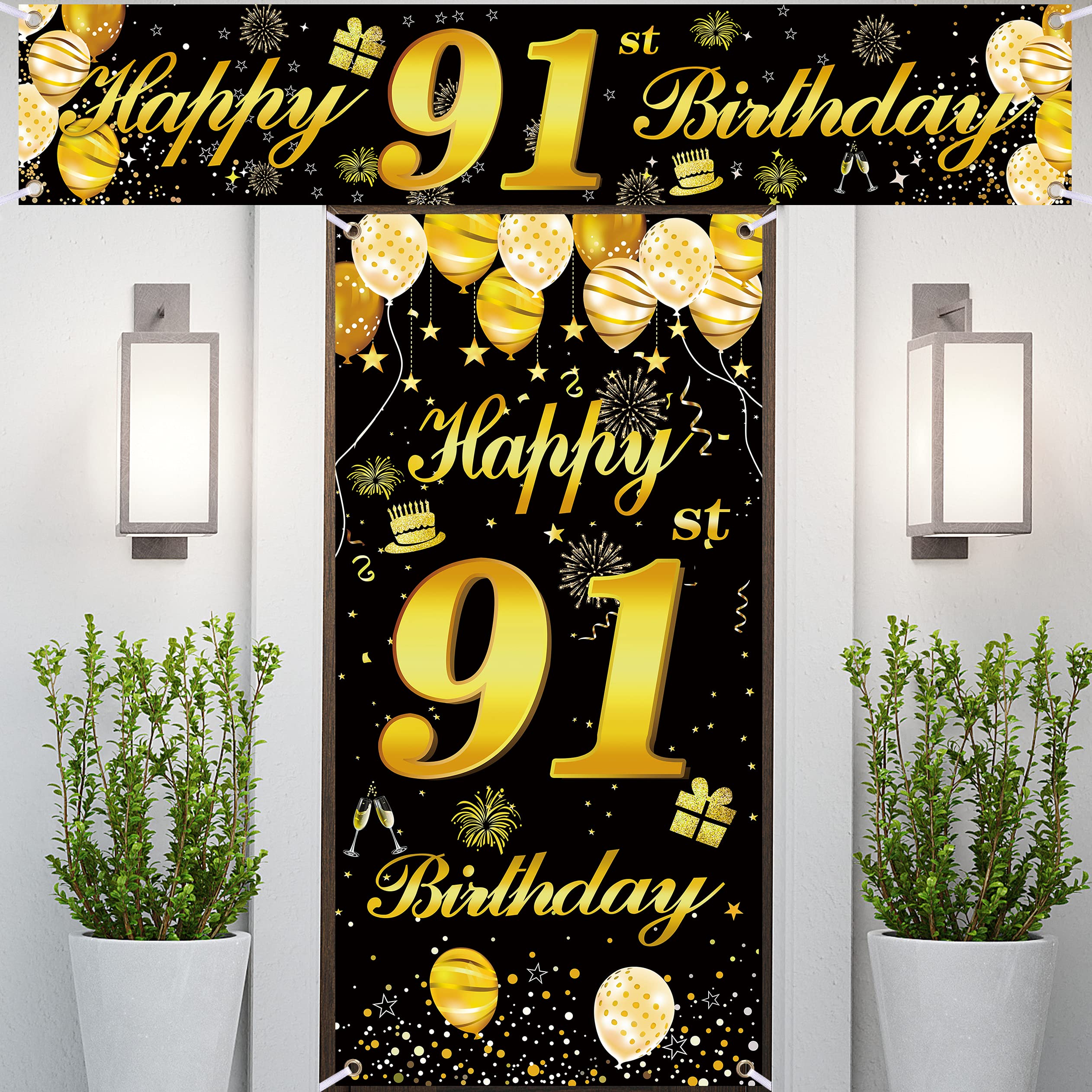 91st Happy Birthday Door Banner IMISI Birthday Decorations Birthday Backdrop Decorations for a Party