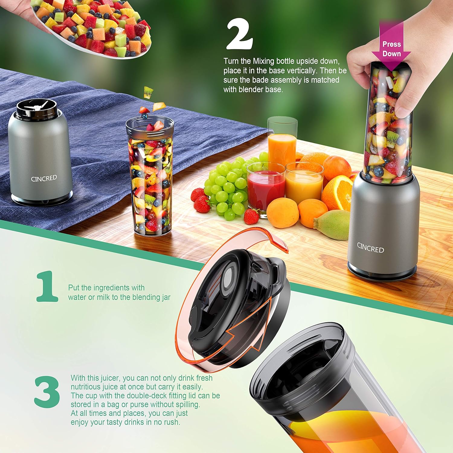 [Updated 2020 Version] Personal Countertop Blender for Milkshake, Fruit Vegetables Drinks, Smoothie, Small Mini Portable Food Blenders Processor Shake Mixer Maker with with 1 * 400ML Travel Cup: Kitchen & Dining