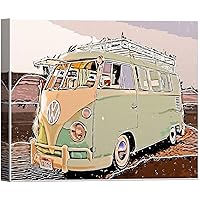 SIGNWIN Canvas Wall Art Vintage Cream and Green Volkswagon Camper Van Transportation Car Illustrations Realism Industrial Comic for Living Room, Bedroom, Office - 12x18 inches