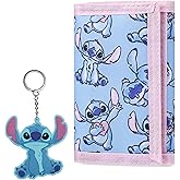 Disney Stitch Kids Wallet and Keyring Gift Set Cute Trifold Wallet with Coin Purse Card Slots and Keychain Stitch Gifts (Blue Stitch)
