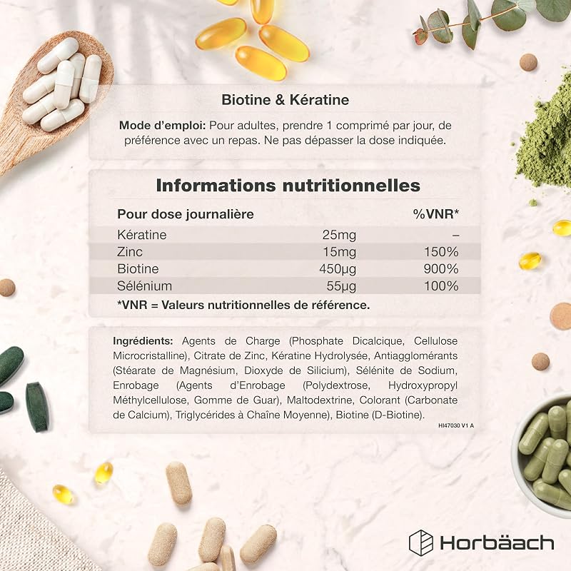 Biotine Cheveux avec Kératine et Zinc - 400 Comprimés - +1 An de Réserve