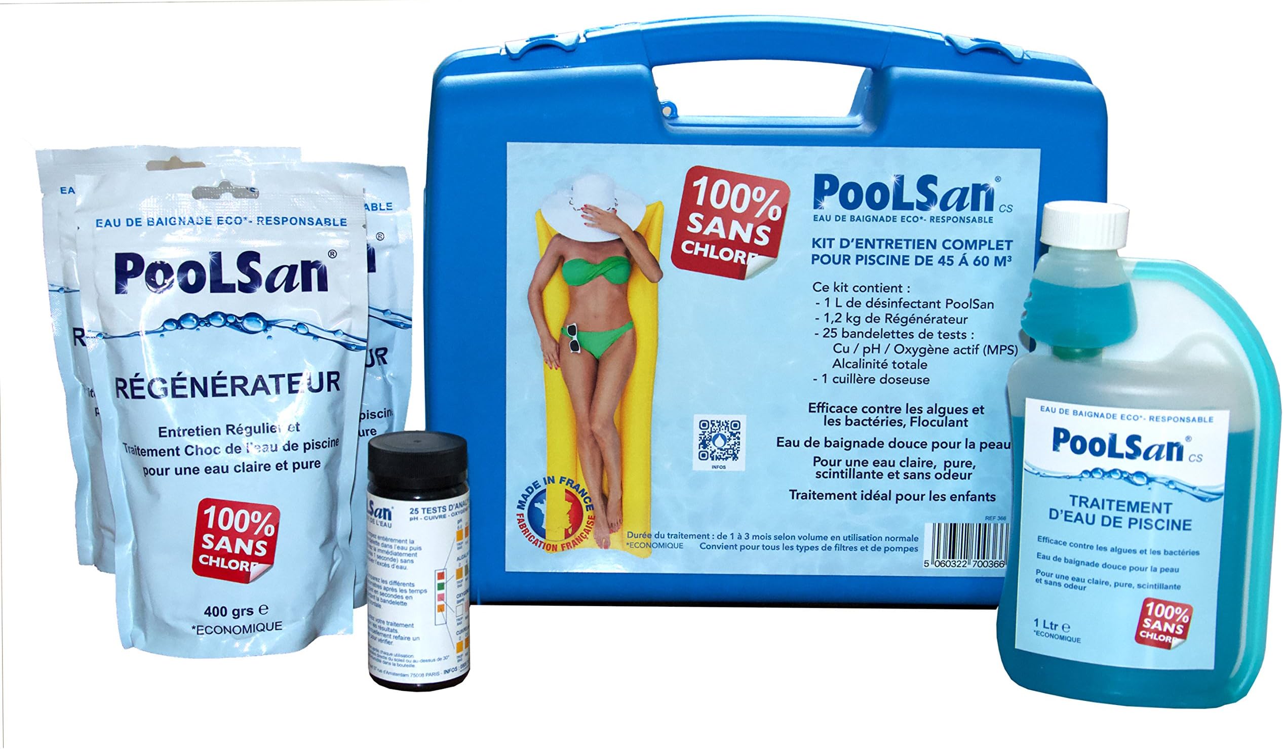 POOLSAN Kit complet de désinfection - 100% sans chlore - Pour piscines de 45 a 60 m³