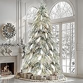 YITAHOME Pre-Lit Flocked Pampas Christmas Tree 6ft | Snow Flocked Artificial Christmas Tree with 355 PE Branch Tips, 30 Feathers and 400 Lights for Home, Office, Party Decor