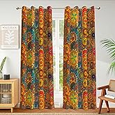 Weesire Boho Blackout Curtains for Bedroom & Living Room, 2 Panels, 100% Blackout, Colorful Bohemian Hippie Pattern, Multicolor Funky Abstract, Classic Modern Rustic, 52x63 Inches