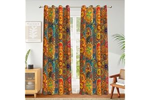 Weesire Boho Blackout Curtains for Bedroom & Living Room, 2 Panels, 100% Blackout, Colorful Bohemian Hippie Pattern, Multicol