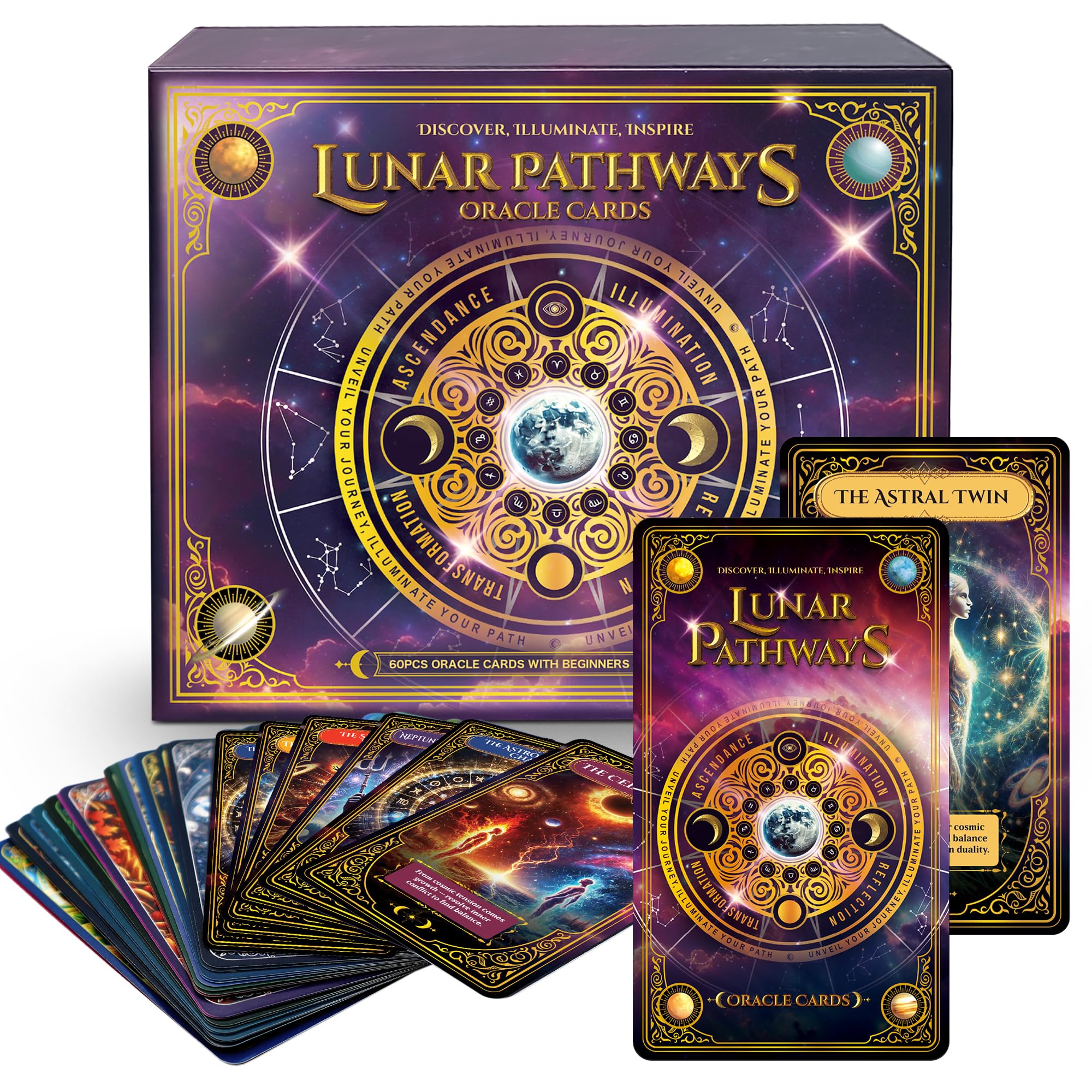 SOL 60pk Lunar Pathways Oracle Cards Deck – Spiritual Oracle Deck for Intuition, Energy Healing, and Self-Discovery, Tarot and Meditation Cards [Part of the Pathways Oracle Cards Collection]