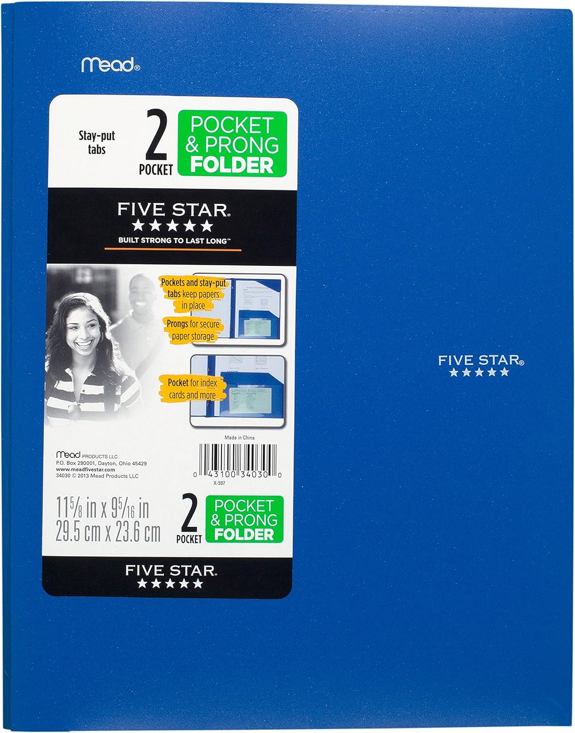 Five Star 2 Pocket Folders with Prong Fasteners, Stay-Put Folder, Folders with Pockets, Plastic, Black, Red, Green, Blue, 4 Pack (38064) : Office Products
