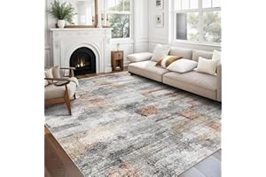 vivorug Washable Rug, Ultra Soft Area Rug 9x12, Non Slip Abstract Rug Foldable, Stain Resistant Rugs for Living Room Bedroom, Modern Fuzzy Rug (Gray/Rust, 9'x12')
