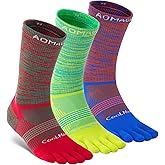aomagic Toe Socks Men Women Athletic Running Coolmax Five Finger Crew Socks Comfortable Breathable Lightweight 3-Pairs