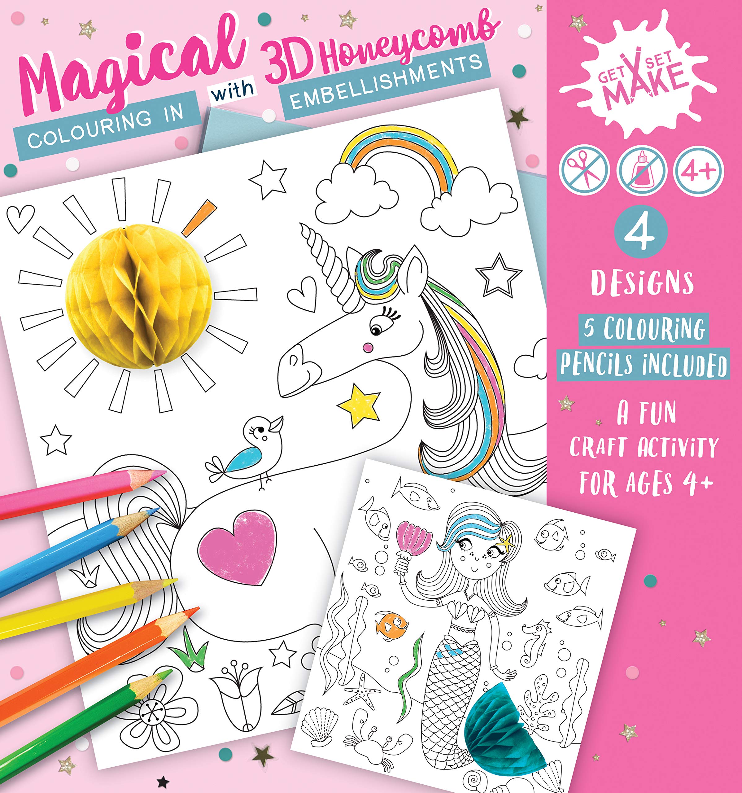 Express Yourself GSET002 MIP Magical Get Set Make Colouring in Set with Honeycombs Kids Craft Kit for Kids Mermaid, Unicorn,Blue,Green,Orange,Pink