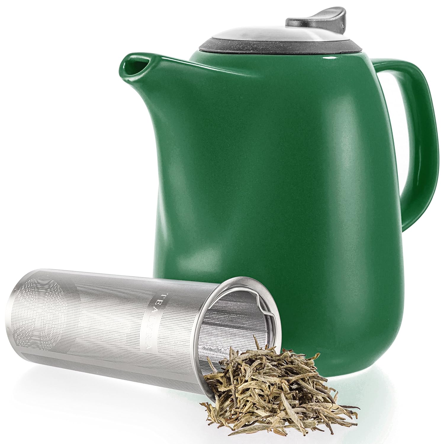 Tealyra - Daze Ceramic Large Teapot Green - 47-ounce (6-7 cups) - With Stainless Steel Lid Extra-Fine Infuser for Loose Leaf Tea - 1400ml