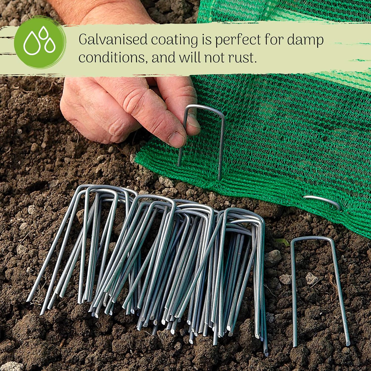 Metal U-shaped Garden Pegs for Fixing Artificial Grass Garden Cloth, Peat Mats and Nets (150mm) 50 Pieces - Image 5