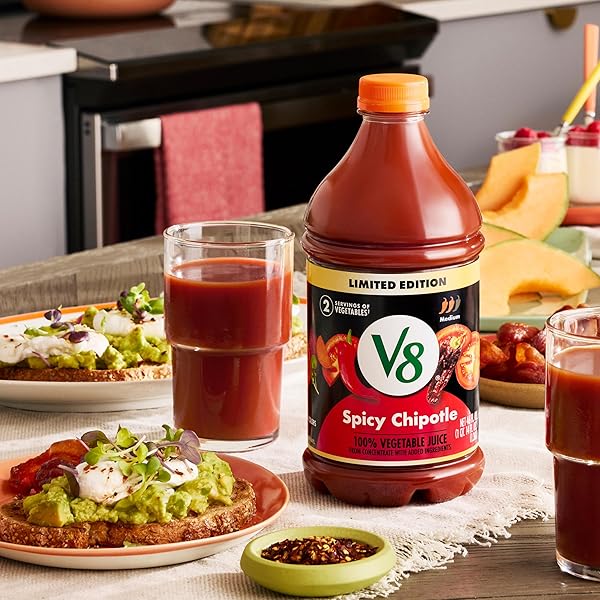 V8 SPICY CHIPOTLE 100% VEGETABLE JUICE, 46 FL OZ BOTTLE