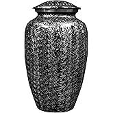 CLEENTABLE Handcrafted Metal Aluminum Cremation Urn for Ashes Elegant Adult Funeral Memorial Urn with Secure Screw-Top Lid, Holds Up to 200 lbs Urns for Ashes Man Woman 11" (Black Silver)