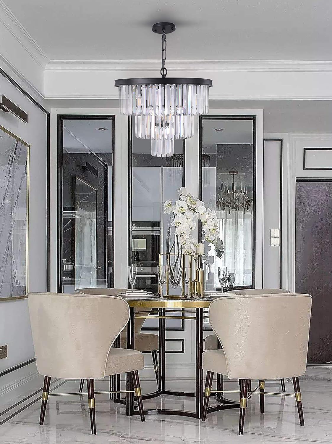 Wellmet 20 inch Crystal Chandelier, 3-Tier Contemporary Modern Bathroom Chandeliers - Image 3