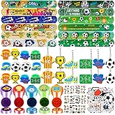 108Pcs Soccer Party Favors Soccer Stamps Slap Bracelets Keychains Rings Stickers Temporary Tattoos for Kids Birthday Party Supplies, Sports Party, Carnival Prizes, Prize Box Gift, Pinata Goodie Bag
