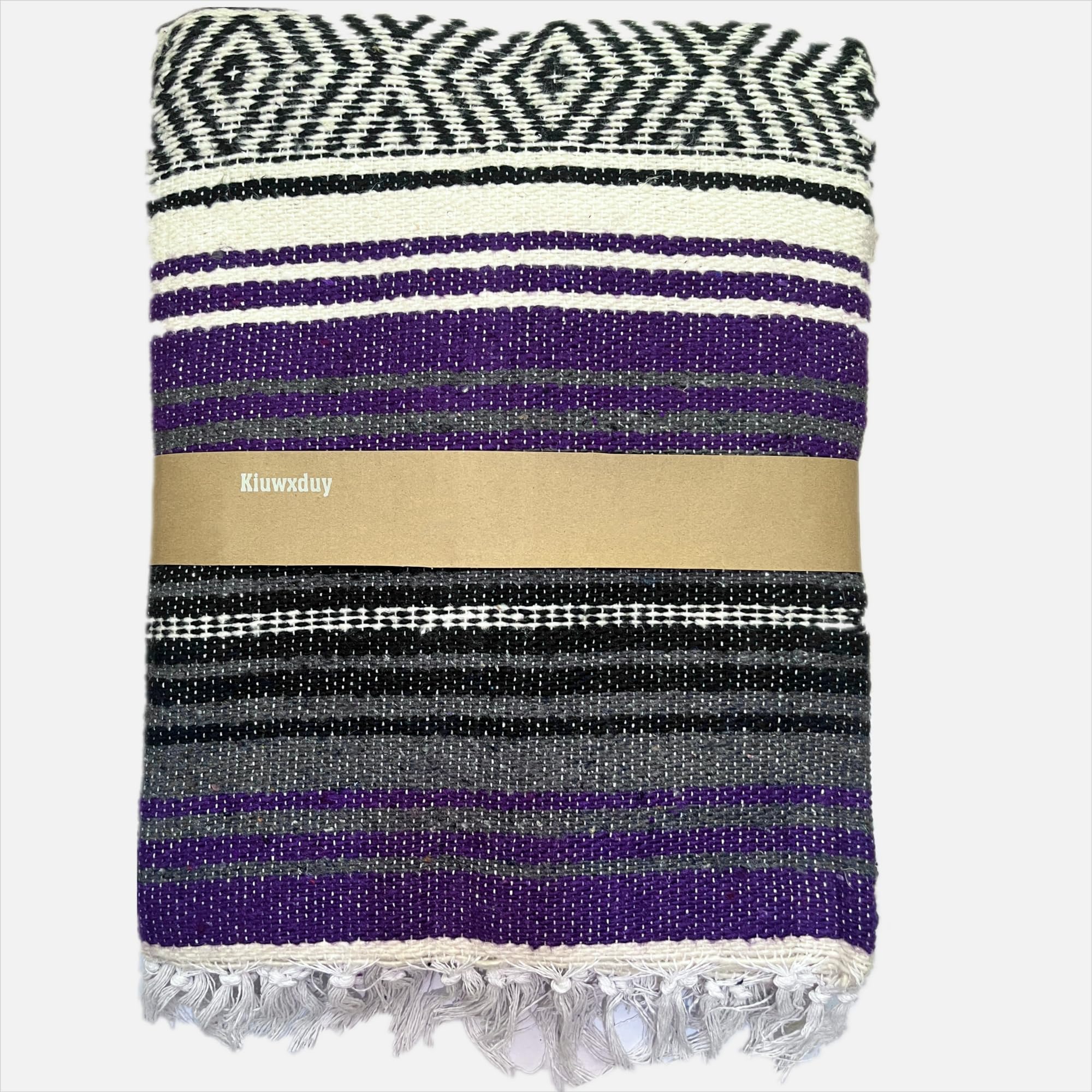 Kiuwxduy Mexican Manual Knitted Blanket Sofa Throw Meditation Yoga Mat Boho Outdoor Camping Picnic Blanket Festival Blanket (Purple)