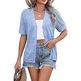 Zeagoo Women's 2026 Summer Short Sleeve Crochet Cardigan V Neck Cropped Lightweight Button up Bolero Shrug Sweater
