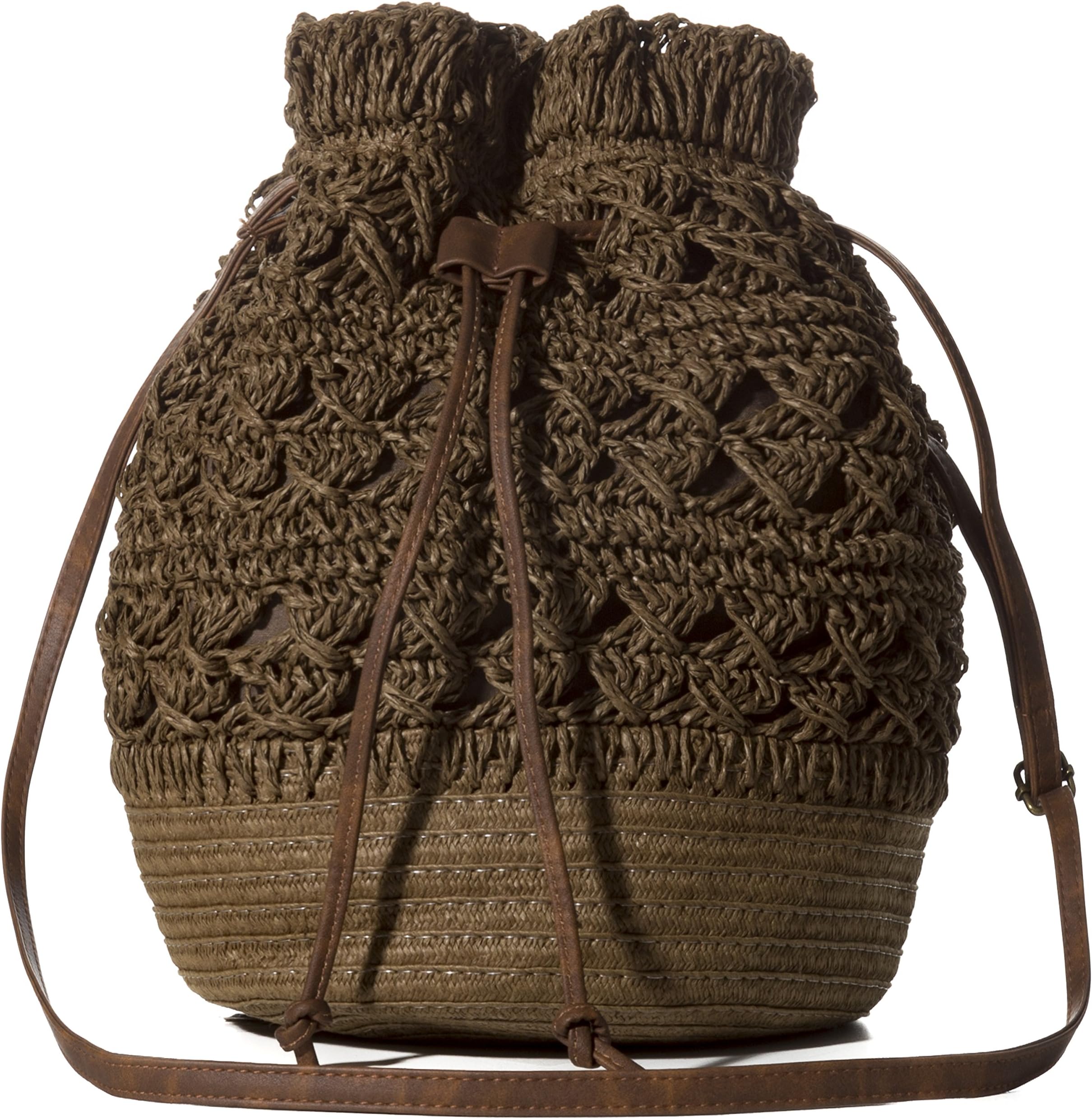 Handbag Republic Womens Summer Beach Straw Woven Purse Drawstring Bucket Style Shoulder Bag Crossbody Bag