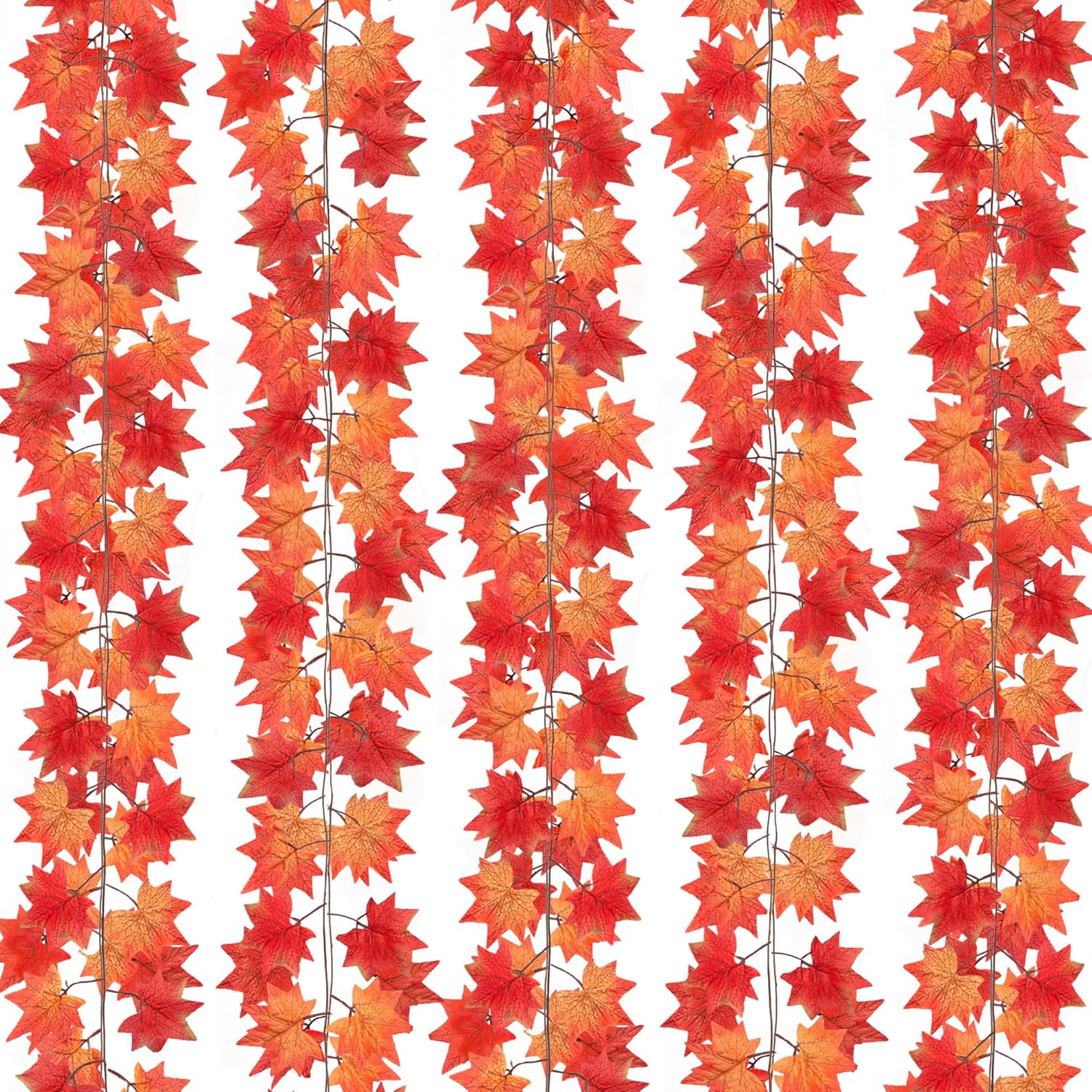 Wreaths, Garlands & Swags - CQURE 5 Pack Fall Leaf Garland, Hanging Vines Garland Artificial Fall Maple Leaves Garland Thanksgiving Decor for Home Wedding Fireplace Party(Multicolour)