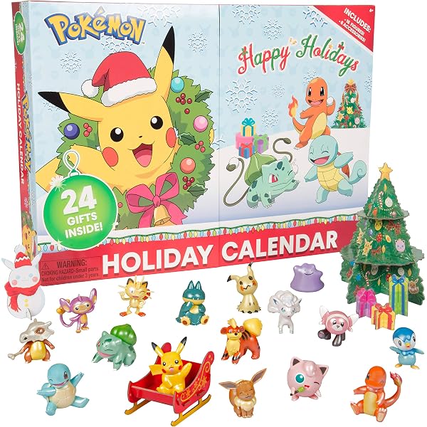 Amazon.com: Pokemon Holiday Advent Calendar for Kids, 24 Pieces - Includes  16 Toy Character Figures & 8 Christmas Accessories - First Time Special  Edition - Ages 4+ : Toys & Games