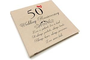 Treble Bee 50th Anniversary Photo Album, Linen Cover with Love Never Fails Quote for Parents 50 Years Marriage, Golden Anniversary Decorations for Mom & Dad