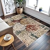 BYYVOO Washable 3x5 Area Rugs - Abstract Living Room Rus Low Pile Area Rug for Bedroom Soft Water Resistant Non Slip Modern Floor Area Rugs for Entry Dinning Room 3x5 Red Green Multi