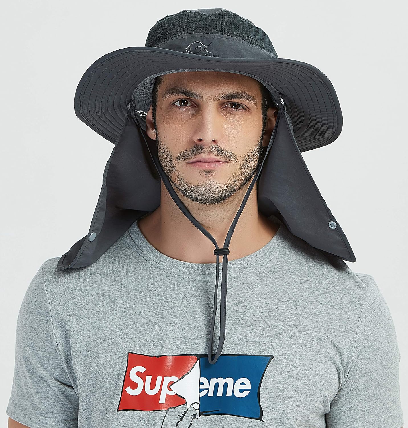 DDYOUTDOOR 07-281 Fashion Summer Outdoor Sun Protection Fishing Cap Neck Face Flap Hat Wide Brim (Dark Gray): Clothing