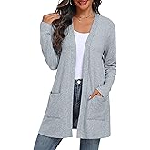 QIXING Women's Sweater Cardigan Open Front Lightweight Cardigan Long Sleeve Cardigans with Pockets