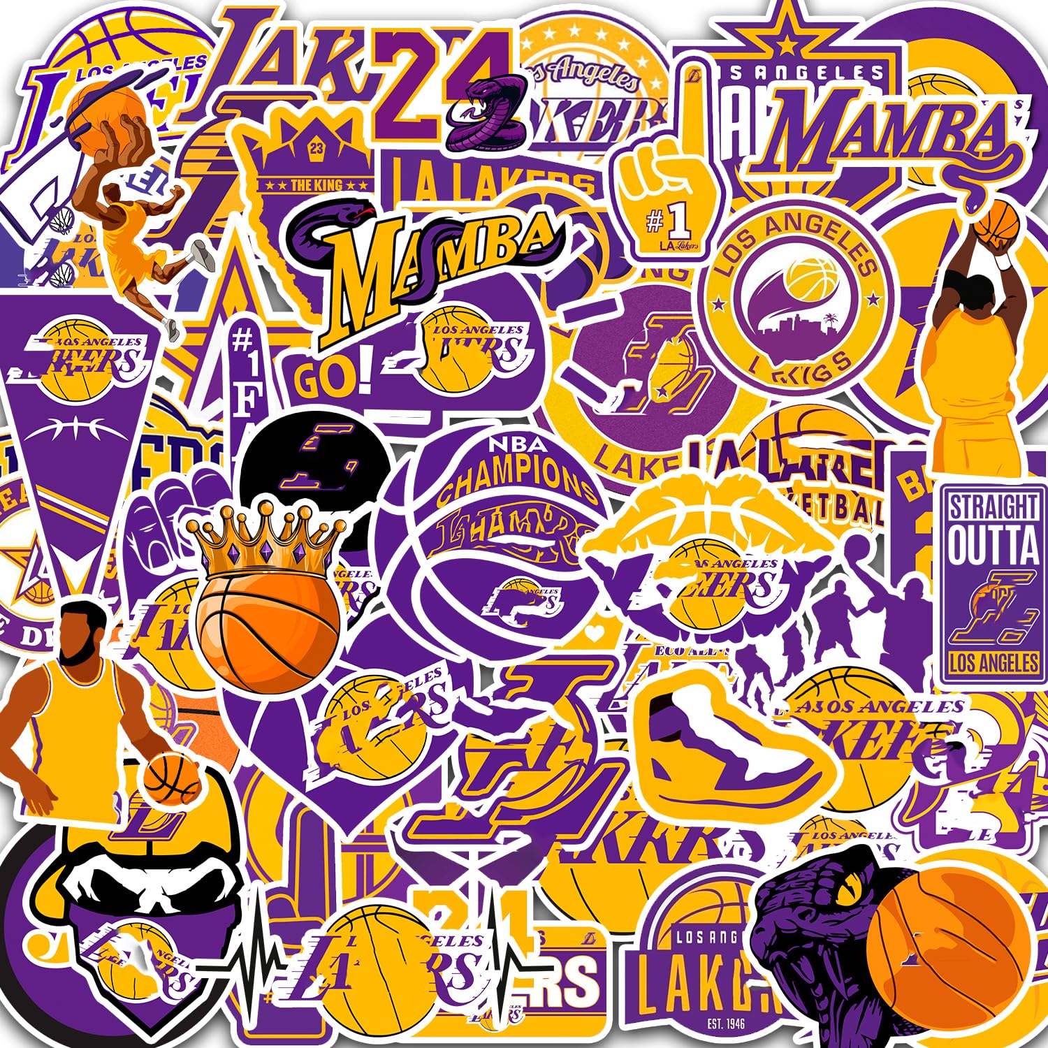 Photo 1 of 120PCS Los Angeles Basketball Laker Stickers Pack for Laptop Water Bottle Car Window Scrapbook Helmet Skateboard Wall Cool Vinyl Decals Waterproof Basketball Gifts for Kids Teens Adults Fans