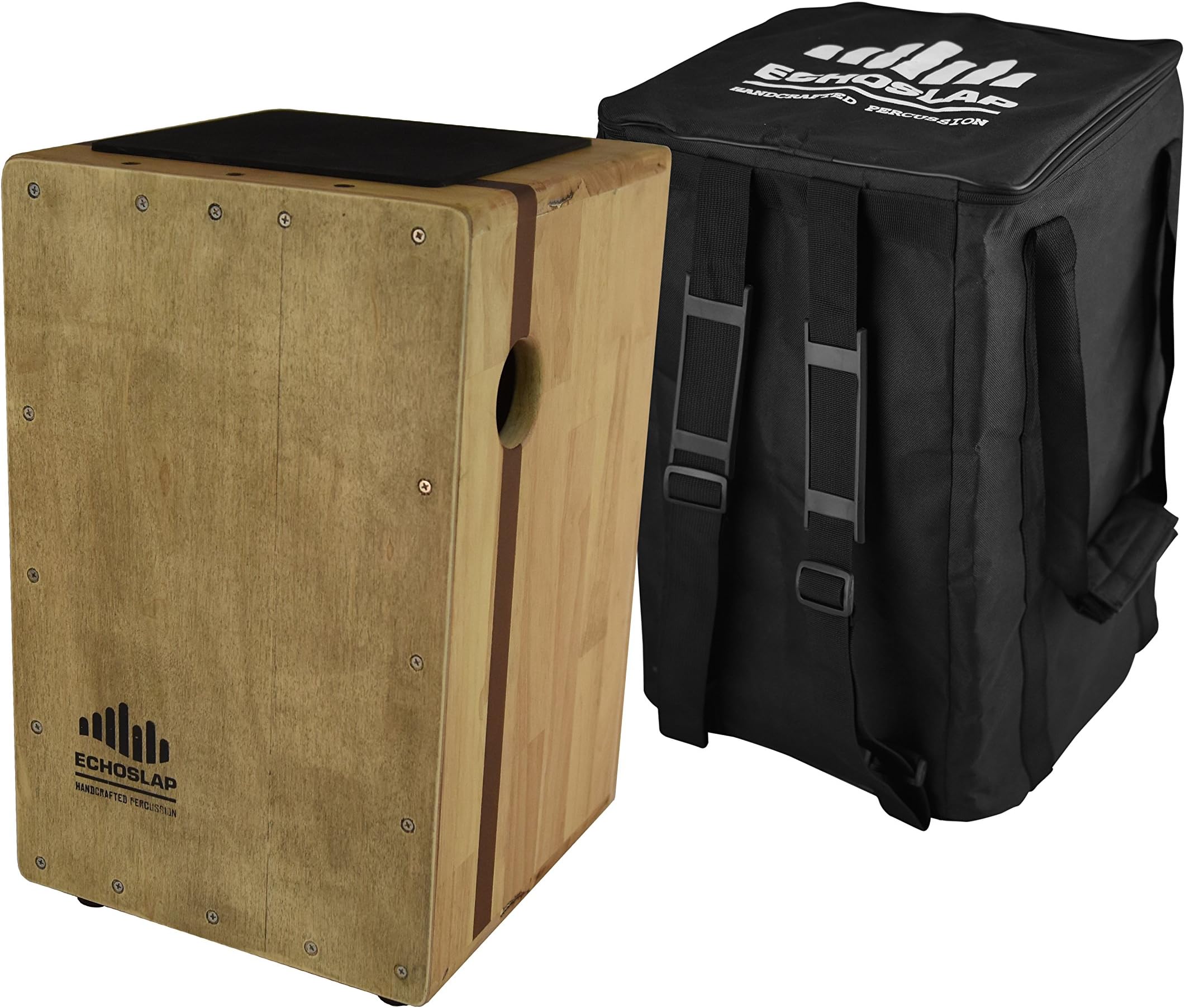 Echoslap Solid Siam Oak Bass Cajon -Vintage Light, Deep Bass Tones, 3 Snare Wires for Crisp Buzz - SO401-VL