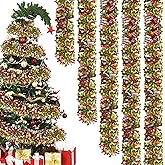 50 Ft Christmas Tinsel Garland Lime Green Red Sliver Metallic Foil Decorations Shiny Metallic Twist Garland Glitter Xmas Tree Hanging Ornament for Christmas Tree Home Stairs Indoor Outdoor Party Decor