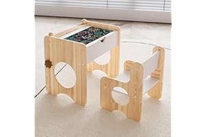 Woodtoe Kids Table and Chair Set with Storage & Chalkboard, Height Adjustable Toddler Chair, Montessori Art Table and Chair Set, Natural Wooden Activity Table, Drawing Dinner Desk for Baby Toddlers 1+